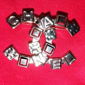 CHANEL Silver Letter Block Brooch